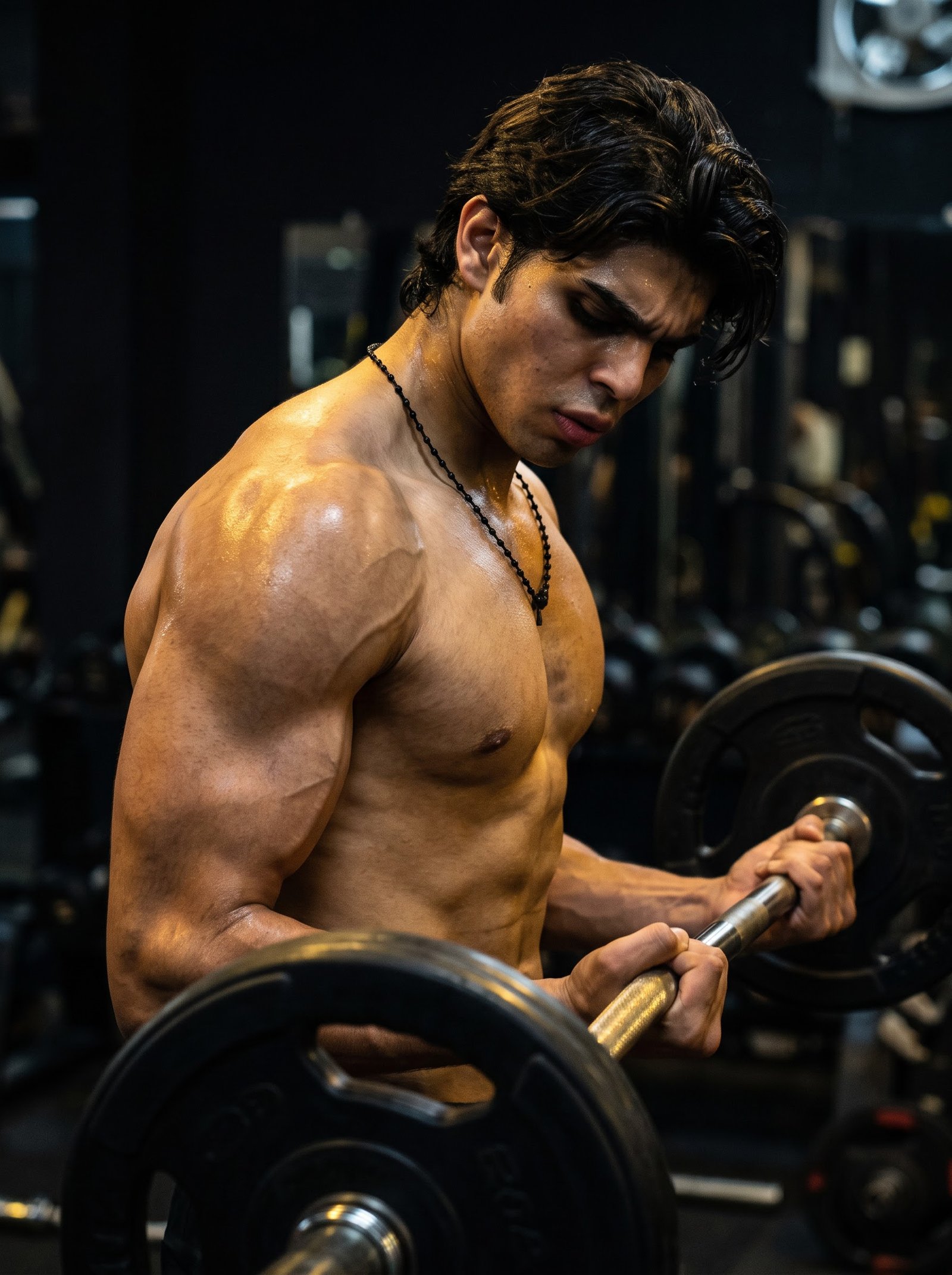 Ethen mid-set with a barbell in the gym