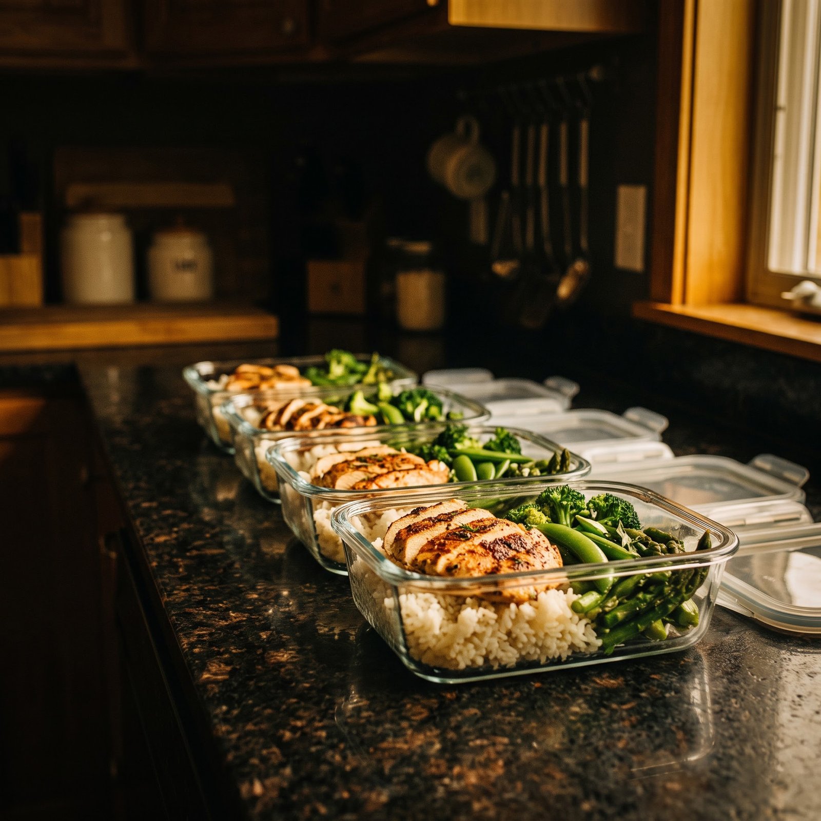 Meal prep containers with balanced meals